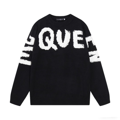 Alexander McQueen Black Sweater With White QUE Graphic Design