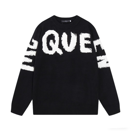 Alexander McQueen Black Sweater With White QUE Graphic Design
