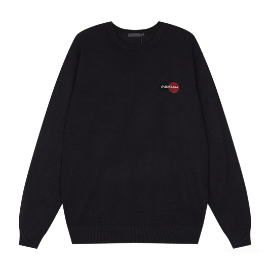 Balenciaga Black Crew Neck Sweater With Circular Brand Patches