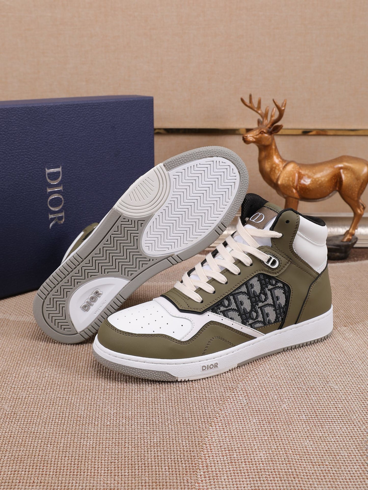 Dior Men's High Top Sneakers with Oblique Pattern and Adjustable Strap