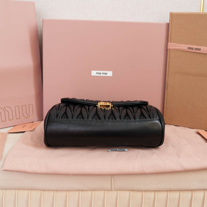 Miu Miu Black Quilted Leather Crossbody Bag With Gold Chain Strap 5BD266