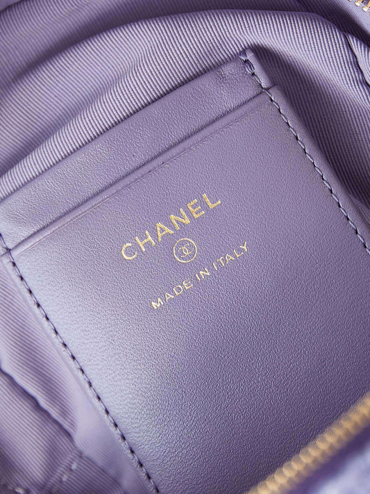 Chanel Mini Backpack in Lavender Tweed with Quilted Pattern and Gold - Tone Chain Straps AP3753