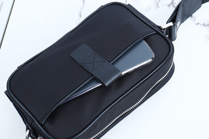 Black Bally Nylon Crossbody Bag With Striped Accent And Functional Zipper Pockets Style No.2114