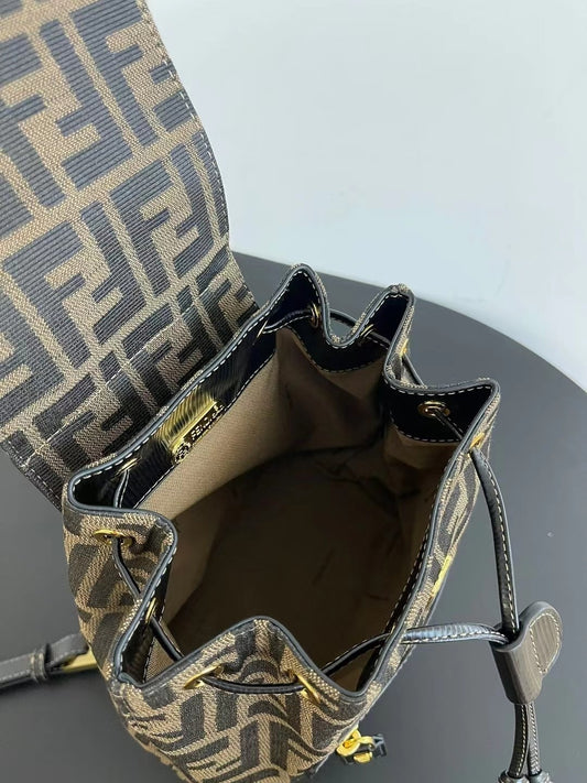 Elegant Fendi Mini Backpack With Iconic FF Pattern And Gold - Tone Hardware 185
