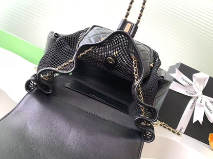 Chanel Black/White Quilted Leather Backpack With Mesh Panels And Gold Tone Chain Details AS5492