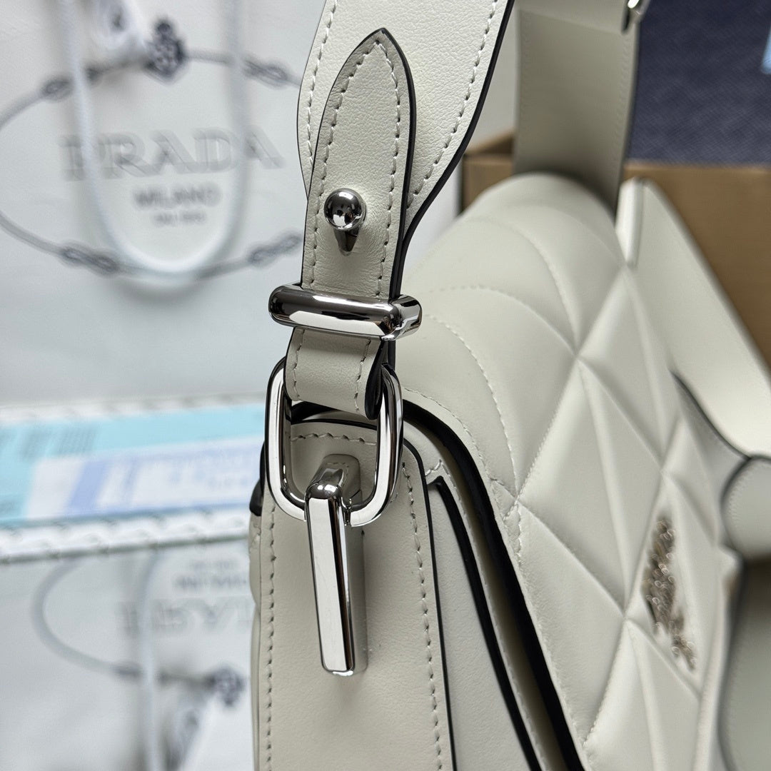 Prada White Quilted Leather Crossbody Bag With Brand Logo