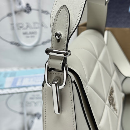 Prada White Quilted Leather Crossbody Bag With Brand Logo