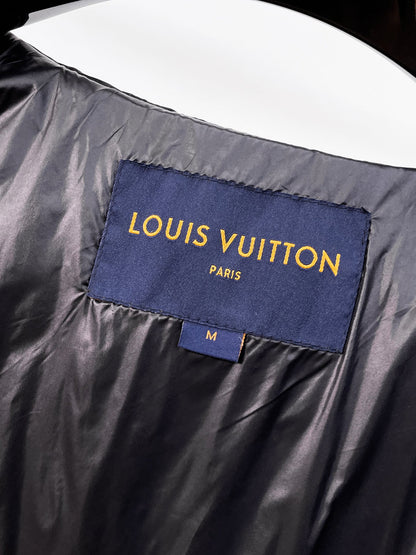 Louis Vuitton Black Checkered Hooded Down Jacket With Brand Patch
