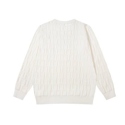 Fendi White Crew Neck Sweater With Subtle Textured Pattern