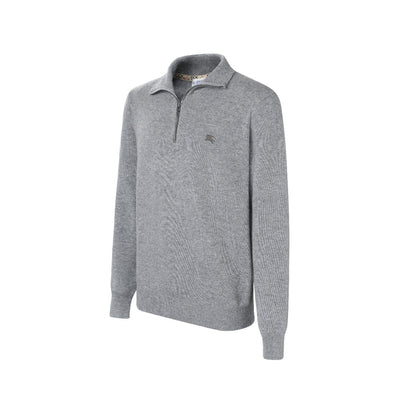 Burberry Men's Grey Half - Zip Cashmere Sweater With Logo
