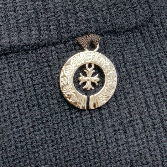 Chrome Hearts Inspired Black Knit Cardigan With Gold Button And Pocket Details
