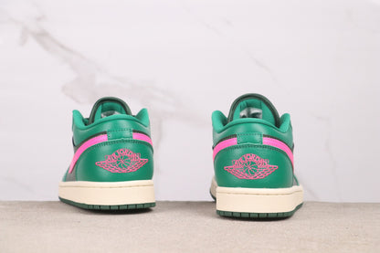 Air Jordan 1 Low Green Pink Leather Basketball Shoes For Men Women