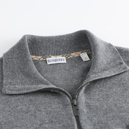 Burberry Men's Grey Half - Zip Cashmere Sweater With Logo