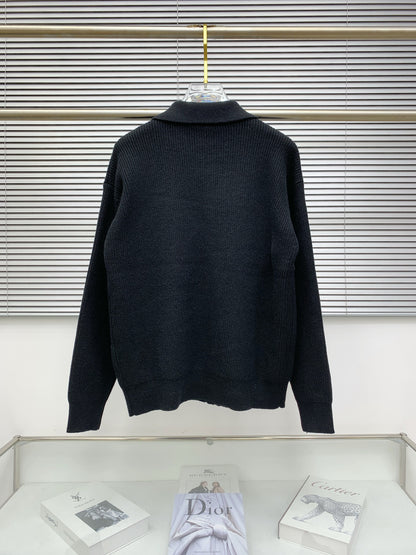 Chrome Hearts Inspired Black Knit Cardigan With Gold Button And Pocket Details