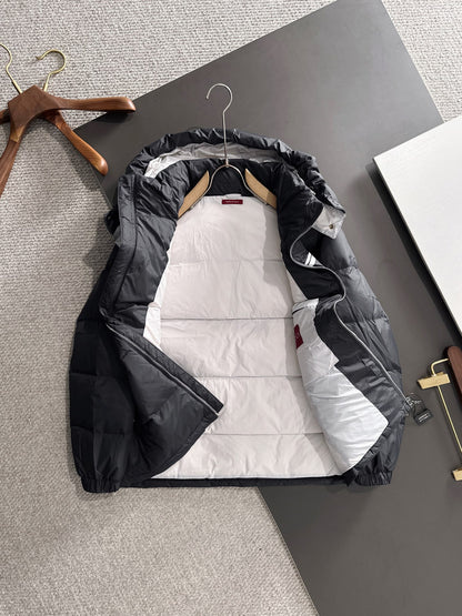Gucci Black Hooded Down Jacket With Brand Logo Stripe