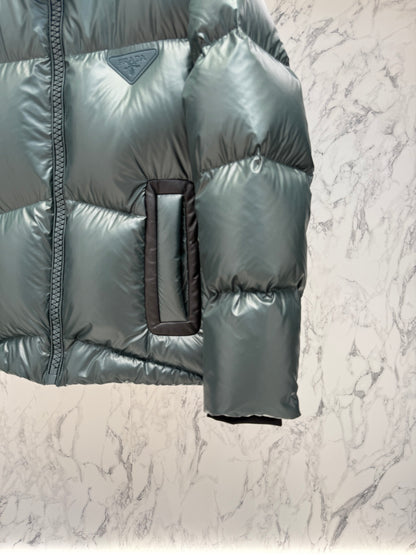 Prada Green High - Neck Down Jacket With Triangle Logo
