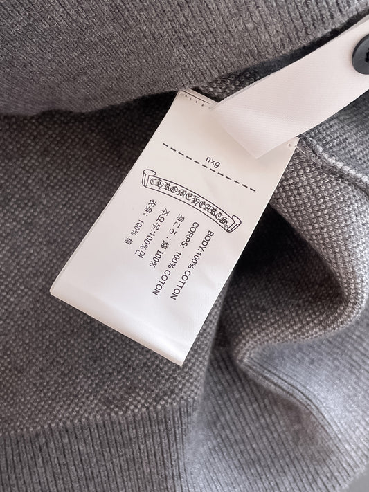 Chrome Hearts Style Grey Crew Neck Sweater With Cross And Logo Print