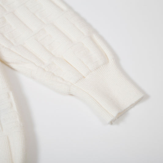 Fendi White Crew Neck Sweater With Subtle Textured Pattern