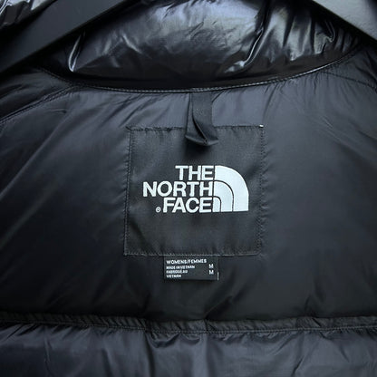The North Face Black Glossy Cropped Nuptse Puffer Jacket For Winter Warmth
