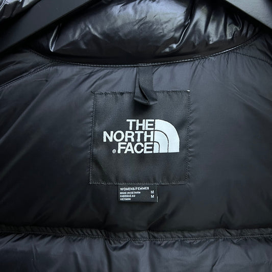 The North Face Black Glossy Cropped Nuptse Puffer Jacket For Winter Warmth