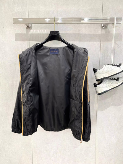 Louis Vuitton Monogram Print Hooded Windbreaker with Zip-Front