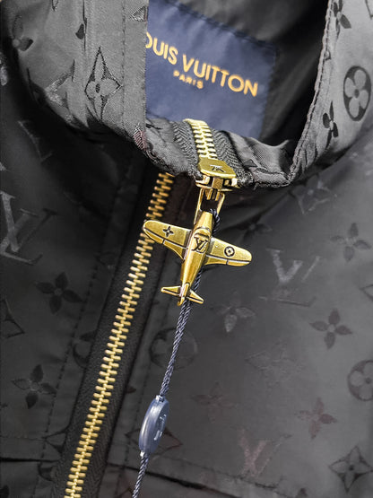 Louis Vuitton Men's Monogram Zip-Up Jacket with Stand Collar & Signature Hardware