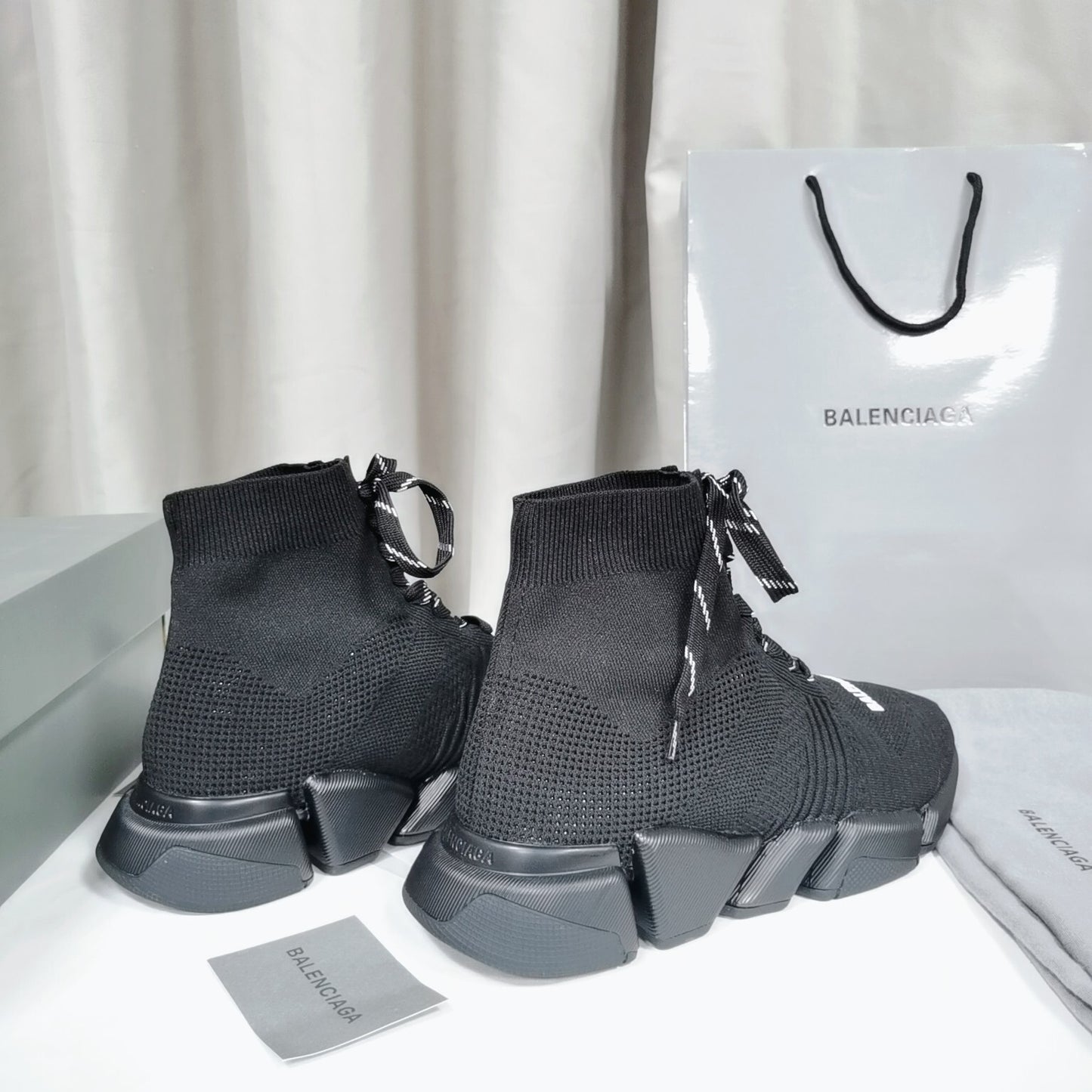 Balenciaga Unisex Black Lace-up Sock Sneakers Trendy Option for Fashion-forward Men and Women