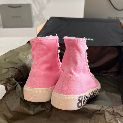 Balenciaga Pink High-Top Canvas Sneakers with Brand Logo Sole for Luxury Street Style