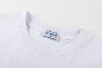 Off White White/Black T - Shirt With Distressed Blue "OFF" Logo On Chest