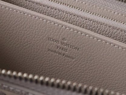 Elegant Louis Vuitton Light Gray Embossed Leather Zip Around Wallet for Luxury Enthusiasts M14228