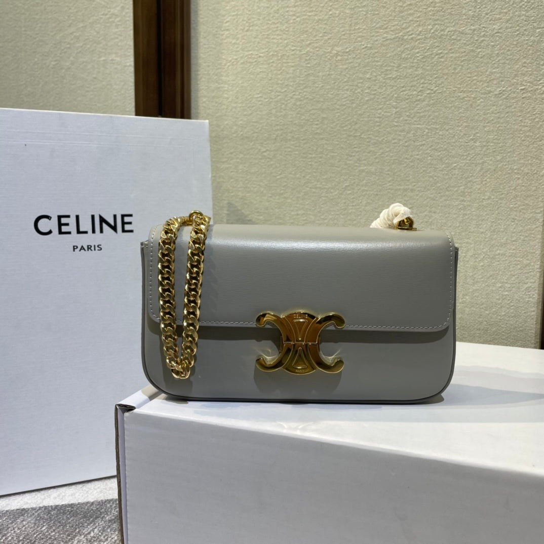 Celine Black Leather Crossbody Bag With Gold Chain And Triomphe Buckle 197993