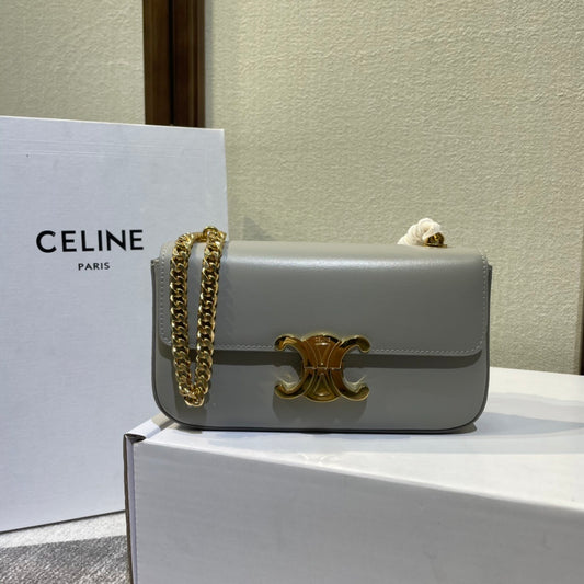 Celine Black Leather Crossbody Bag With Gold Chain And Triomphe Buckle 197993