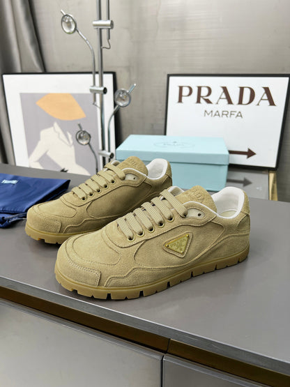 Prada Unisex Sneakers Triangle Logo Suede Luxury Sneakers
