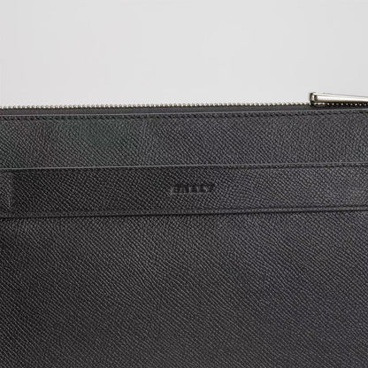 Black Bally Leather Clutch With Signature Striped Accent And Wrist Strap For Sophisticated Style No.1825