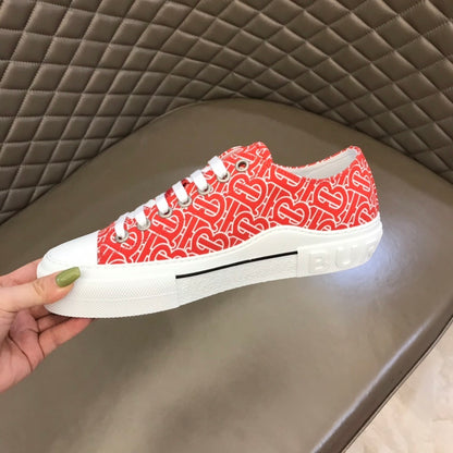 Burberry Unisex Red Monogram Canvas Sneakers Stylish Comfortable Footwear For Men And Women With Signature Logo Pattern