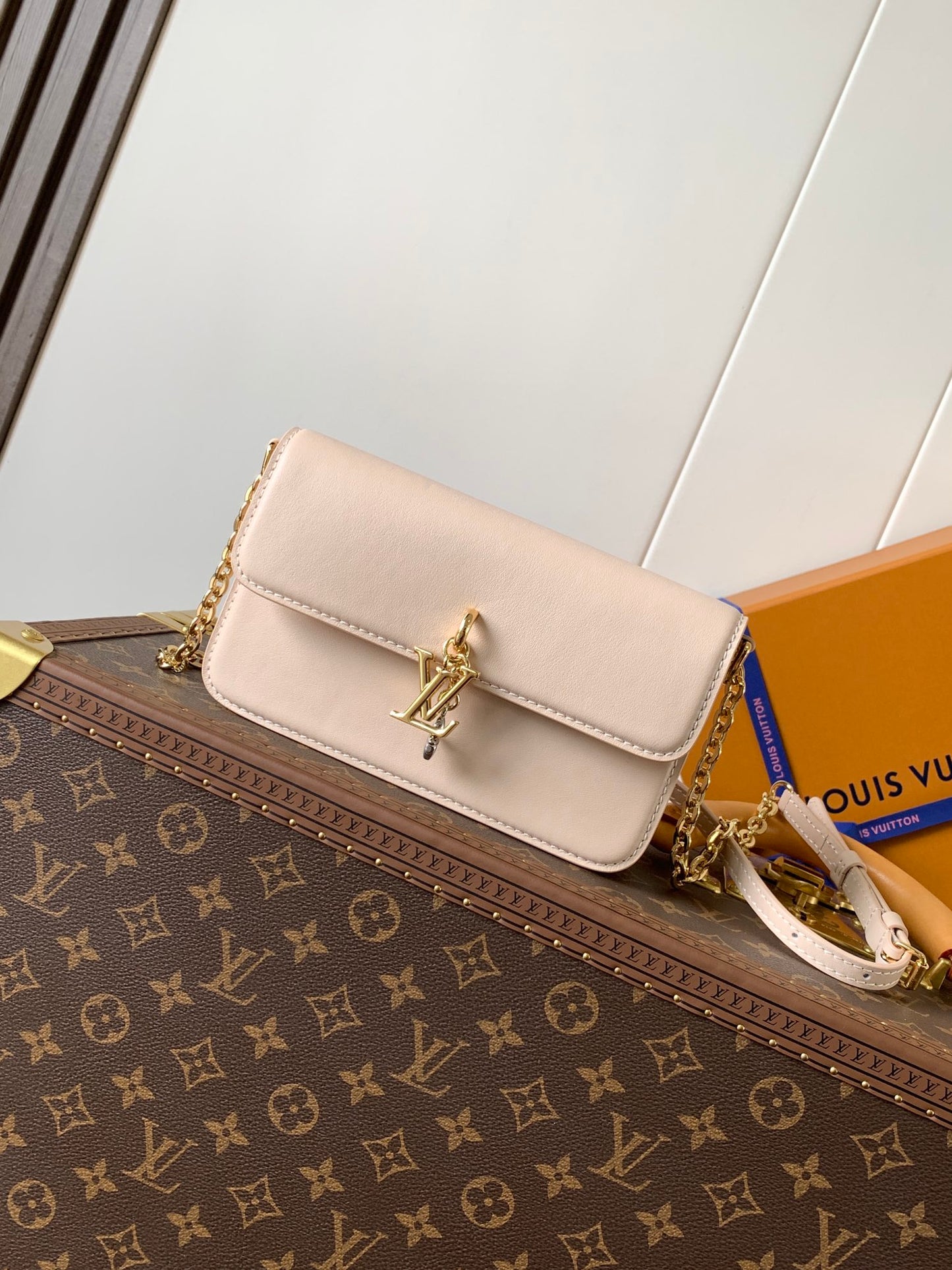 Stylish Louis Vuitton Leather Chain Bag With Gold LV Charm for Fashion Enthusiasts 4 colors available