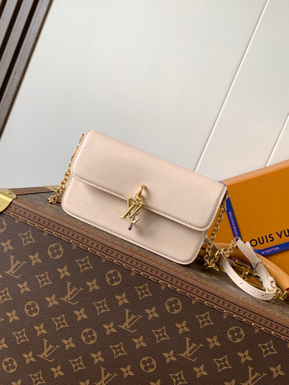 Stylish Louis Vuitton Leather Chain Bag With Gold LV Charm for Fashion Enthusiasts 4 colors available