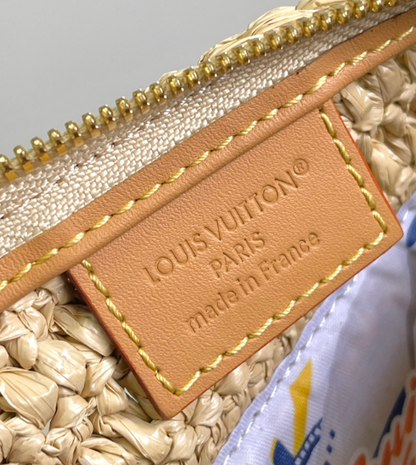Chic Louis Vuitton Straw Handbag With Leather Accents For Summer Fashion Lovers