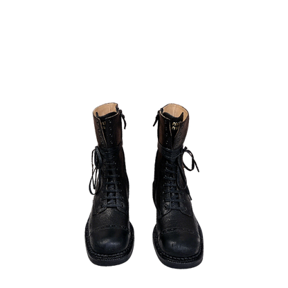 Miu Miu Women's Black Leather Lace - Up Mid - Calf Boots