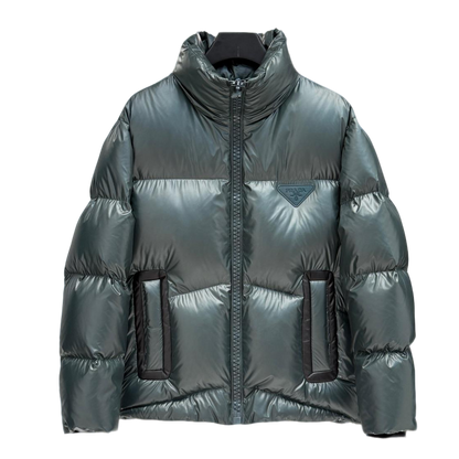 Prada Green High - Neck Down Jacket With Triangle Logo