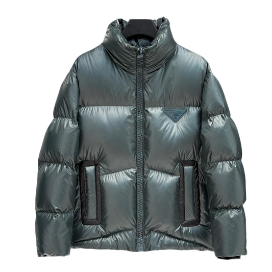 Prada Green High - Neck Down Jacket With Triangle Logo