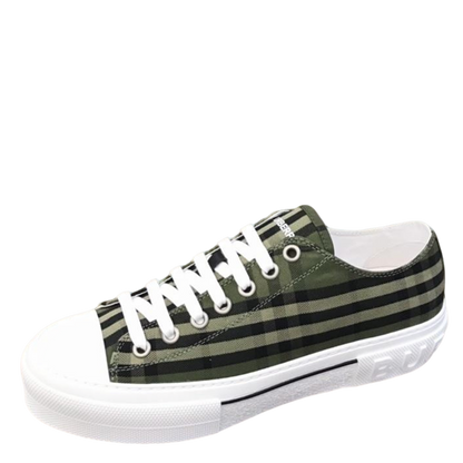 Burberry Unisex Green Plaid Canvas Sneakers Trendy Comfortable Footwear For Men And Women With Distinctive Check Design