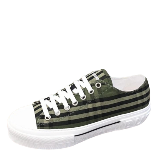 Burberry Unisex Green Plaid Canvas Sneakers Trendy Comfortable Footwear For Men And Women With Distinctive Check Design