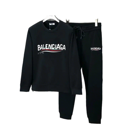 Balenciaga Black Tracksuit With Brand Logo And Crew Neck Sweatshirt