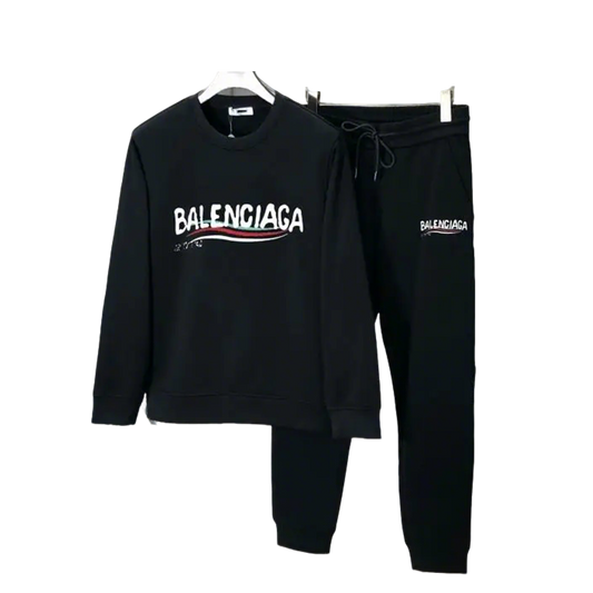 Balenciaga Black Tracksuit With Brand Logo And Crew Neck Sweatshirt