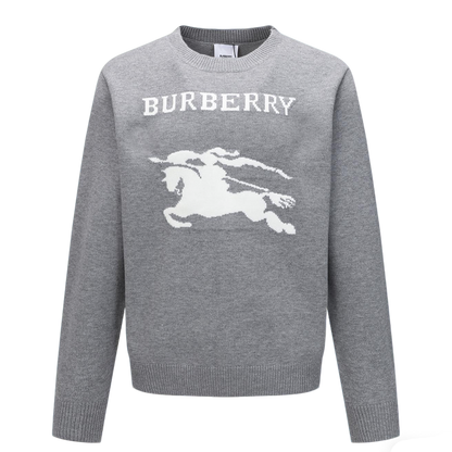 Burberry Men's Grey Crew Neck Sweater With Equestrian Print