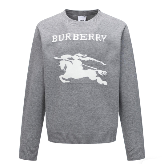 Burberry Men's Grey Crew Neck Sweater With Equestrian Print