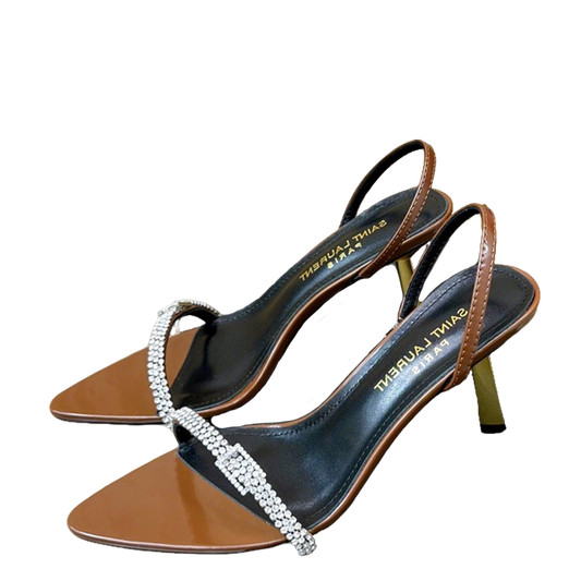 Saint Laurent Brown Crystal - Strap High - Heel Sandals For Elegant Looks