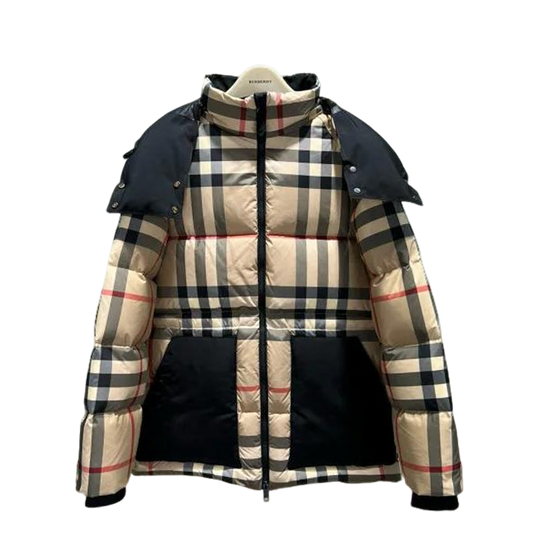 Burberry Iconic Check Pattern Puffer Jacket With Detachable Hood For Winter Fashion