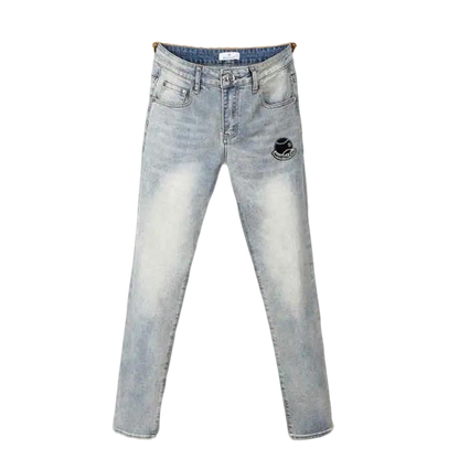 Moncler Men's Jeans in Light Shade with Distinctive Logo Embroidery